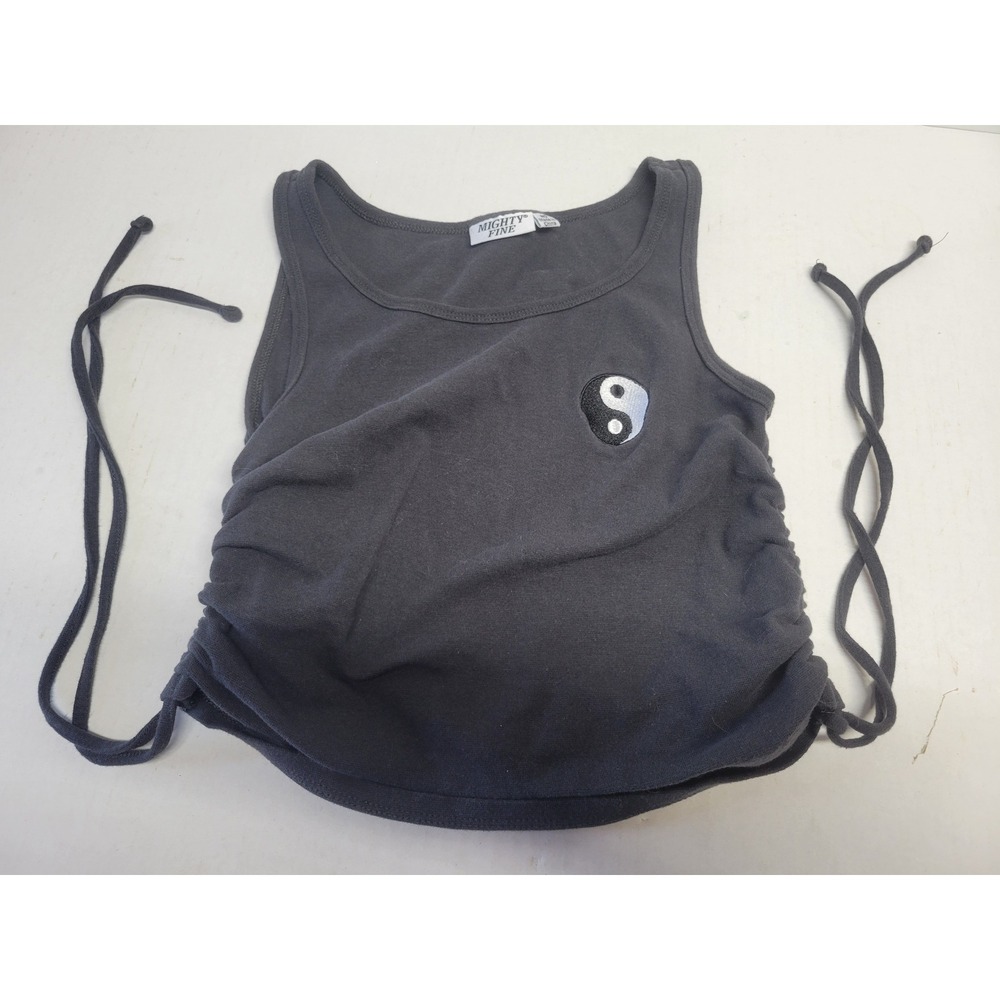 Mighty Fine Gray Yin Yang Ruched Side Tie Crop Tank Top sz M Y2K Sleeveless